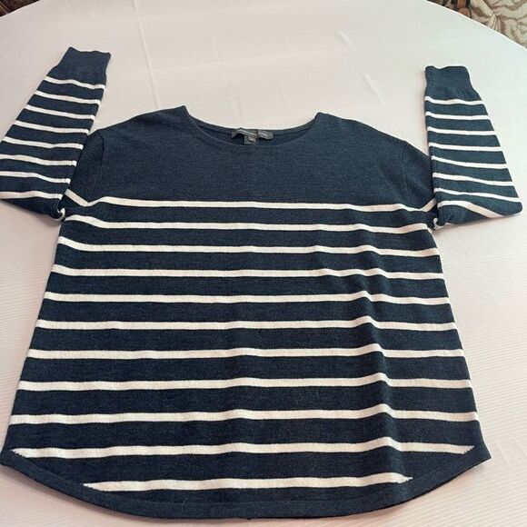 French Connection Blue White Striped Crewneck Pullover Sweater Size Small - Picture 8 of 10